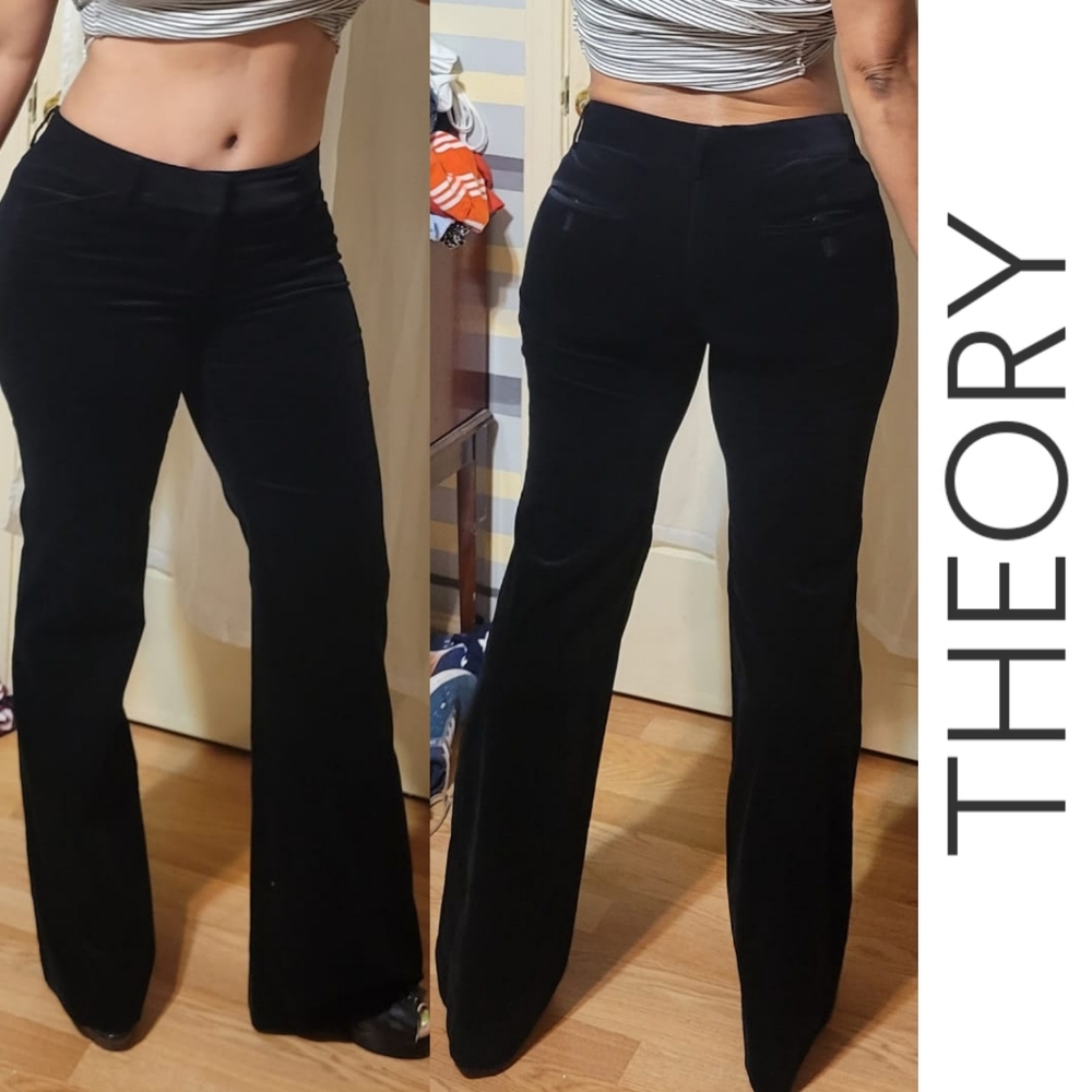 Theory Bergdorf Goodman Black Suede Leather Kick Flare Pants Size 6